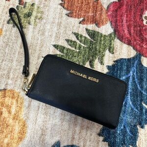 Michael Kors Black Wristlet with Gold Accents